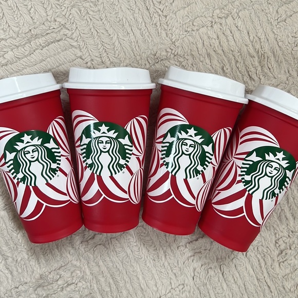 Bundle of 4 2024 Starbucks holiday reusable cups and lids, New condition - Picture 11 of 16